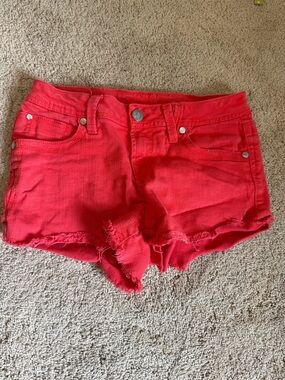 Wallflower Bright Red Frayed Hem Denim Shorts